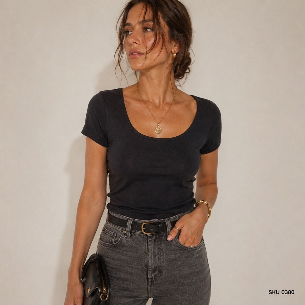 J. Jill Black Short Sleeve Compassion Tee Scoop Neck Top MP 0380